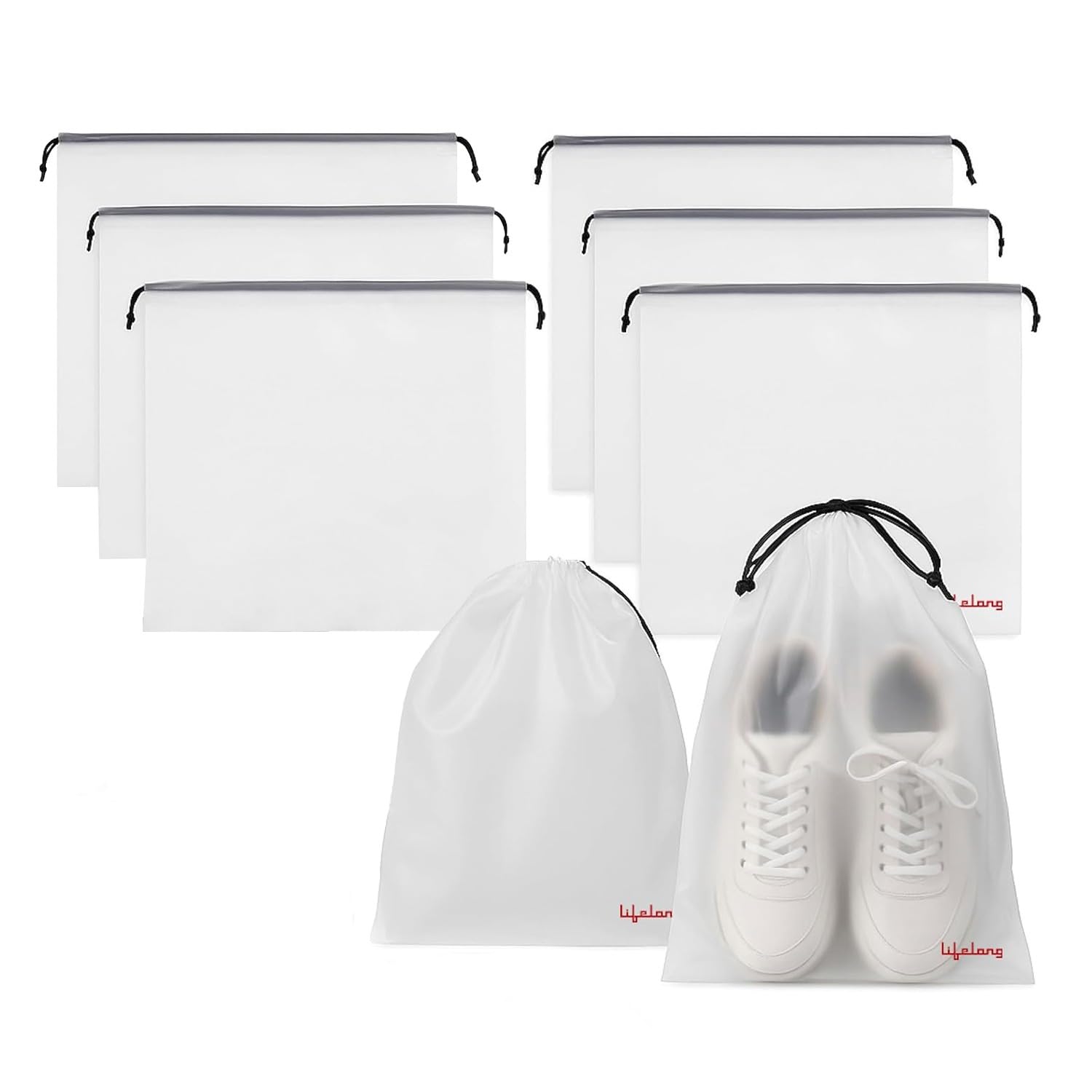 Lifelong Shoe Bags for Travel, Drawstring Travel Shoe Bags for Packing, Dustproof Portable Travel Shoe Storage Bag for Men and Women, Clear, Large, 10 Pack