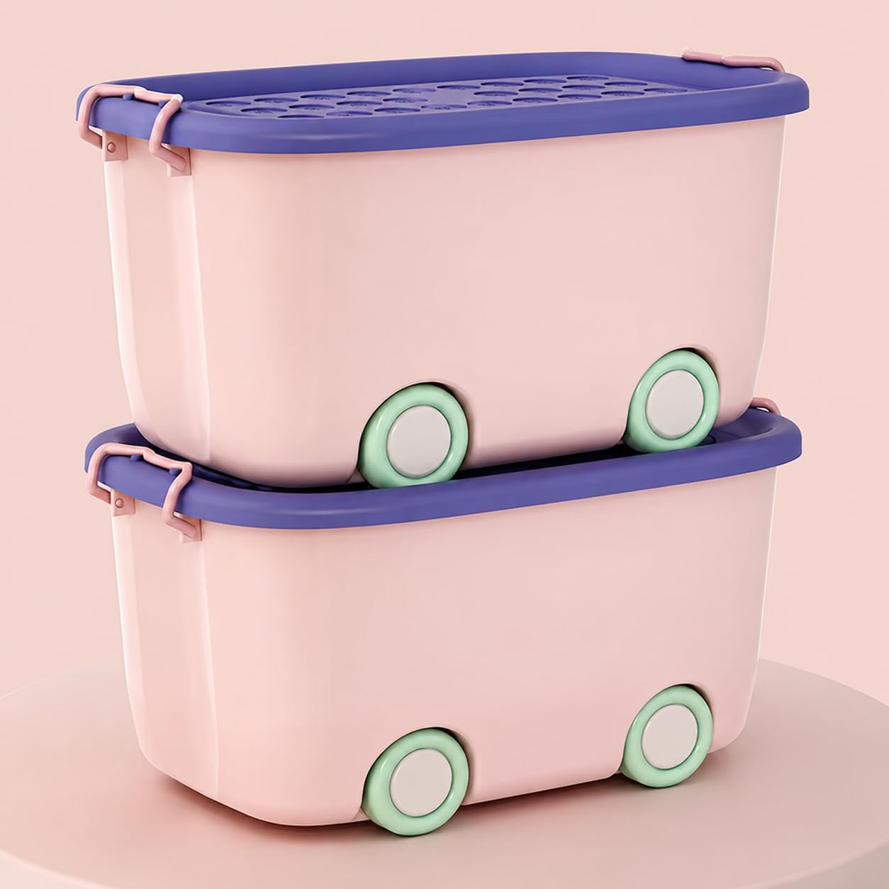 JD FRESH 25 Litre Rolling Toy Storage Box/Colorful Car-Shaped Kids Toy Storage Organizer/Large Size Plastic Storage Box with Wheels & Handle/Stackable Storage Container Box (Pack of 3, Multicolor)