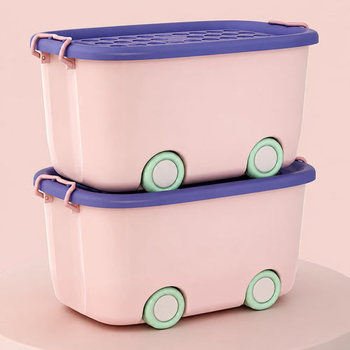 25 Litre Rolling Toy Storage Box/Colorful Car-Shaped Kids Toy Storage Organizer/Large Size Plastic Storage Box with Wheels & Handle/Stackable Storage Container Box (Pack of 3, Multicolor)