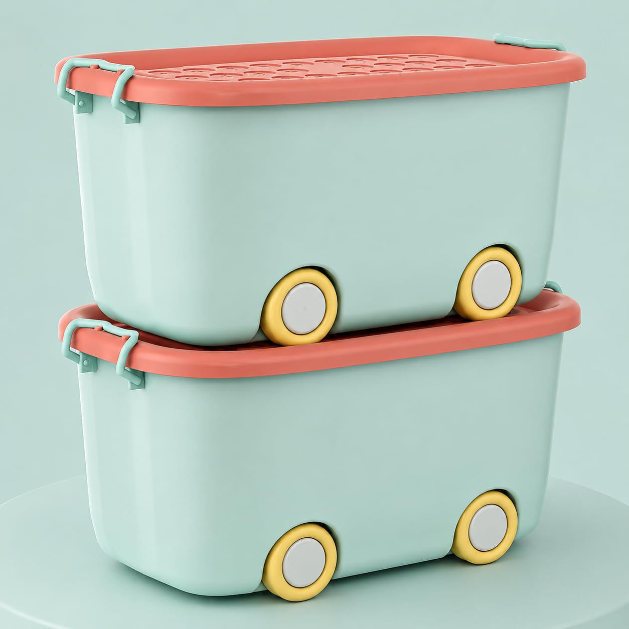 JD FRESH 25 Litre Rolling Toy Storage Box/Colorful Car-Shaped Kids Toy Storage Organizer/Large Size Plastic Storage Box with Wheels & Handle/Stackable Storage Container Box (Pack of 3, Multicolor)