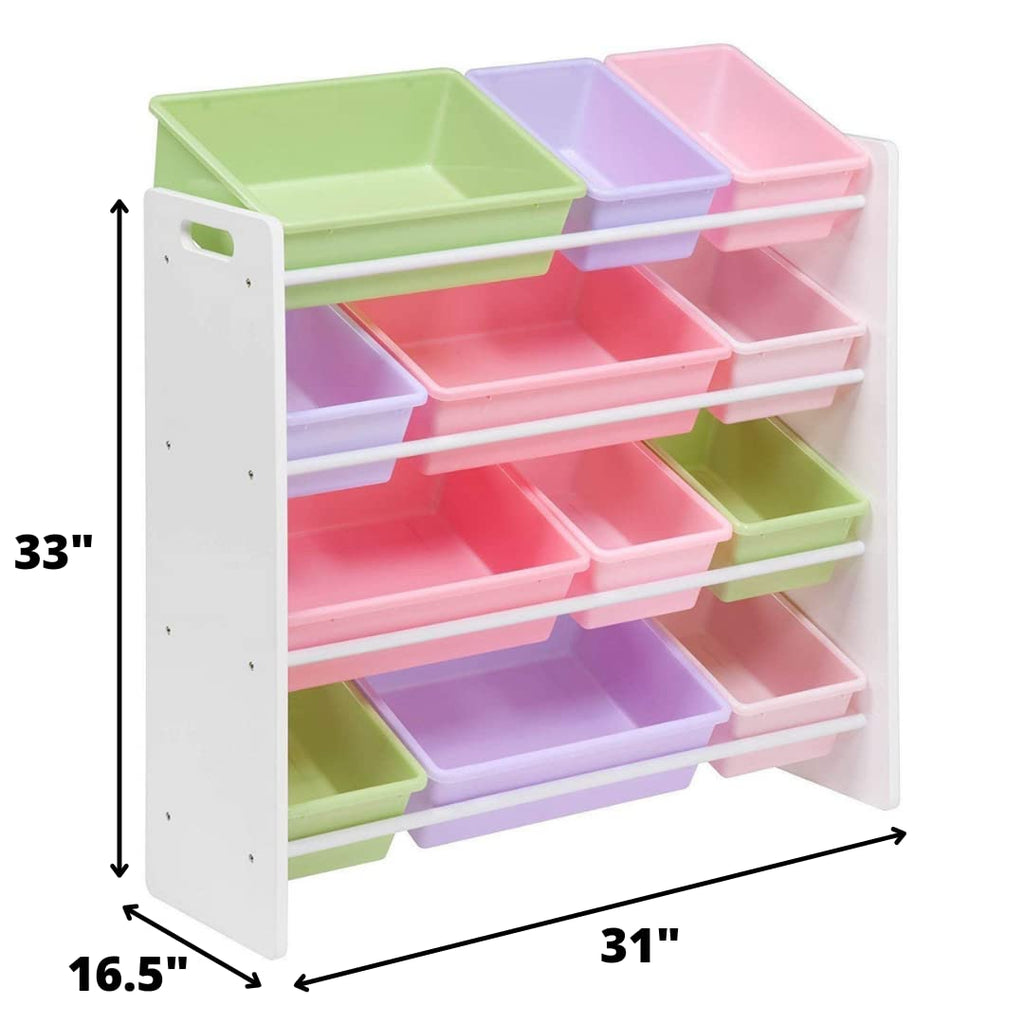 Homesmiths White Toy Storage Organizer for Kids, Set of 12 Pastel Bins Perfect for Home, Play Schools and Kindergarden