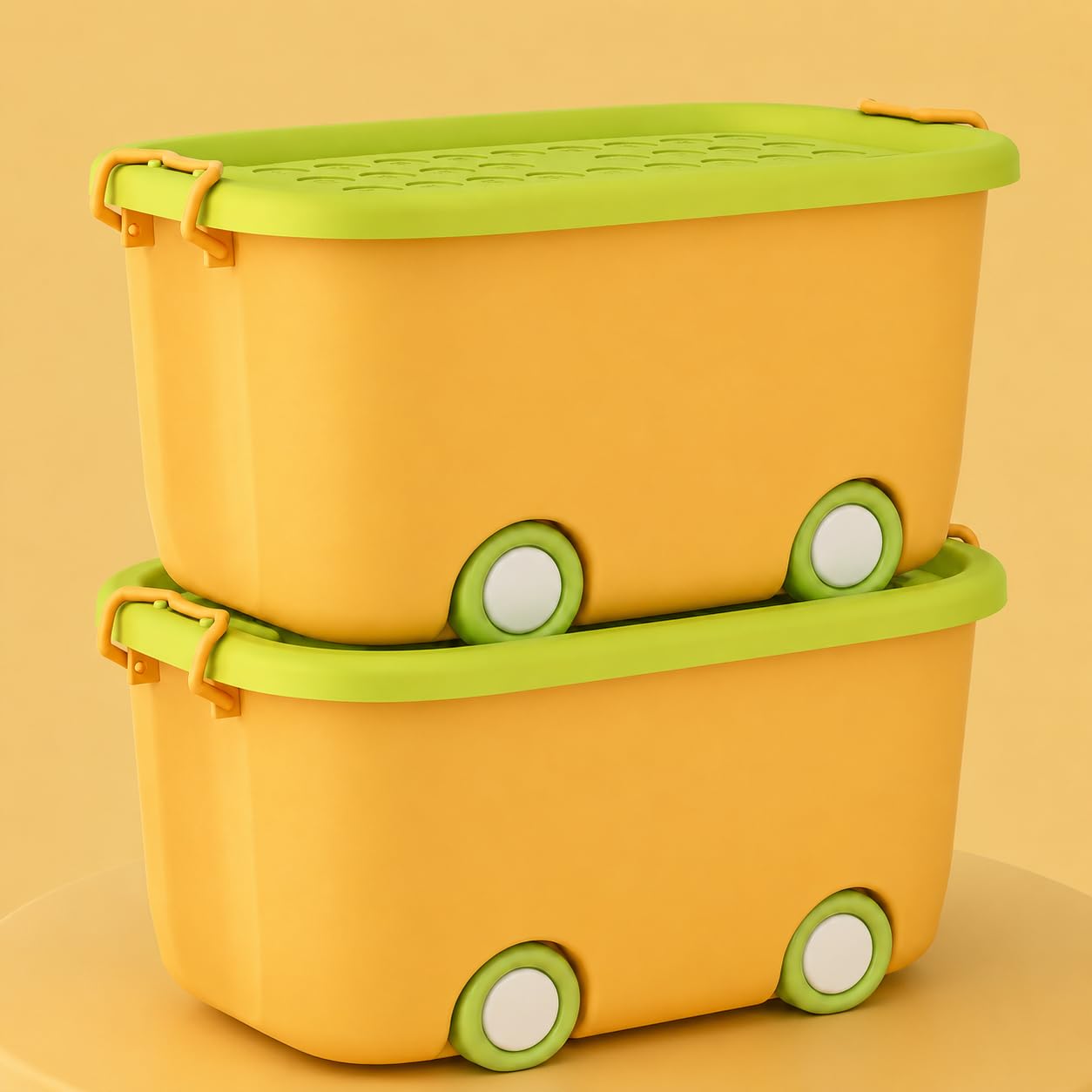 JD FRESH 25 Litre Rolling Toy Storage Box/Colorful Car-Shaped Kids Toy Storage Organizer/Large Size Plastic Storage Box with Wheels & Handle/Stackable Storage Container Box (Pack of 3, Multicolor)