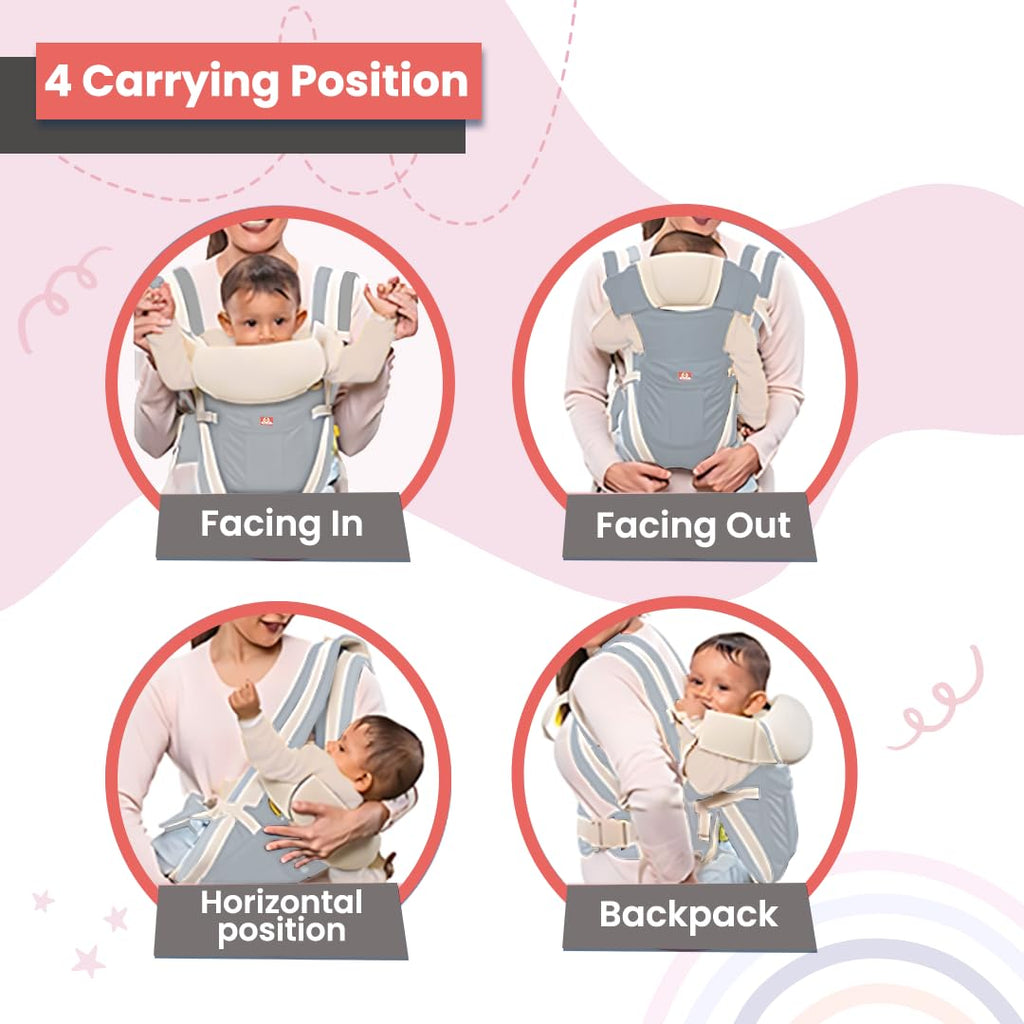 Infantso Premium Hip Seat Baby Carrier with 6 Adjustable Carry Positions, Carrier for 0 to 3 years Baby with Hip Seat, Kangaroo Style Bag, Baby carrying Bag for Newborn to Toddler, Weight upto 15kgs (Blue&Grey)