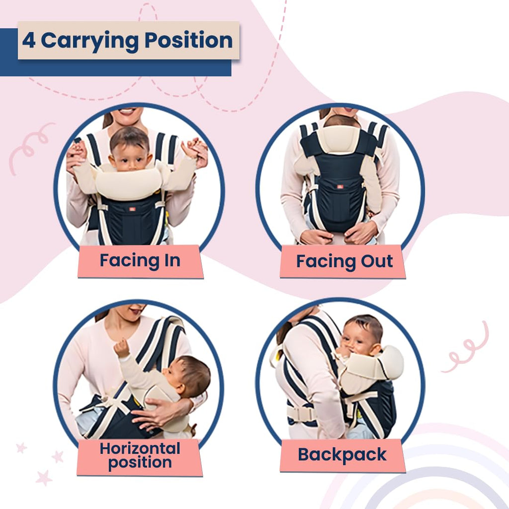 Infantso Premium Hip Seat Baby Carrier with 6 Adjustable Carry Positions, Carrier for 0 to 3 years Baby with Hip Seat, Kangaroo Style Bag, Baby carrying Bag for Newborn to Toddler, Weight upto 15kgs (Blue&Grey)