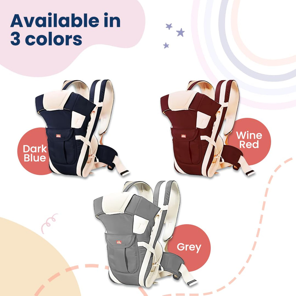 Infantso Premium Hip Seat Baby Carrier with 6 Adjustable Carry Positions, Carrier for 0 to 3 years Baby with Hip Seat, Kangaroo Style Bag, Baby carrying Bag for Newborn to Toddler, Weight upto 15kgs (Blue&Grey)