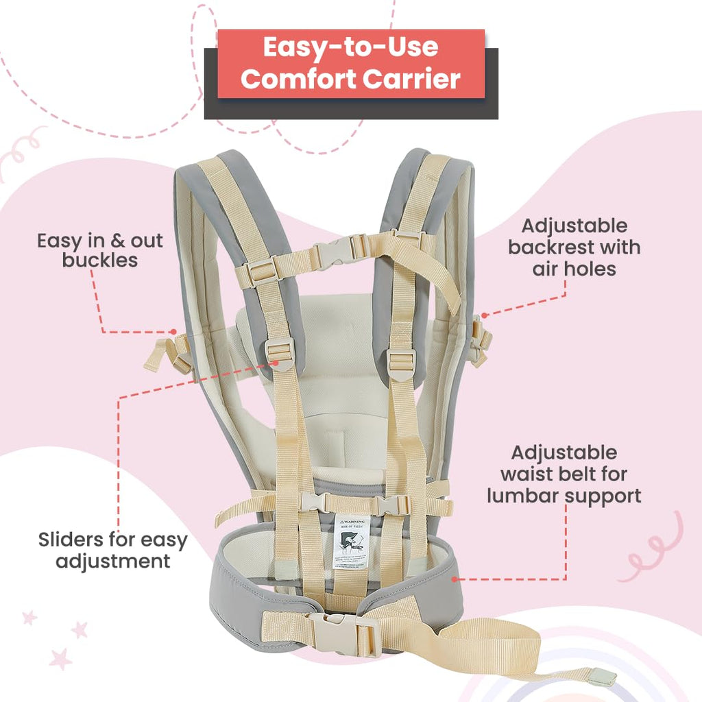 Infantso Premium Hip Seat Baby Carrier with 6 Adjustable Carry Positions, Carrier for 0 to 3 years Baby with Hip Seat, Kangaroo Style Bag, Baby carrying Bag for Newborn to Toddler, Weight upto 15kgs (Blue&Grey)