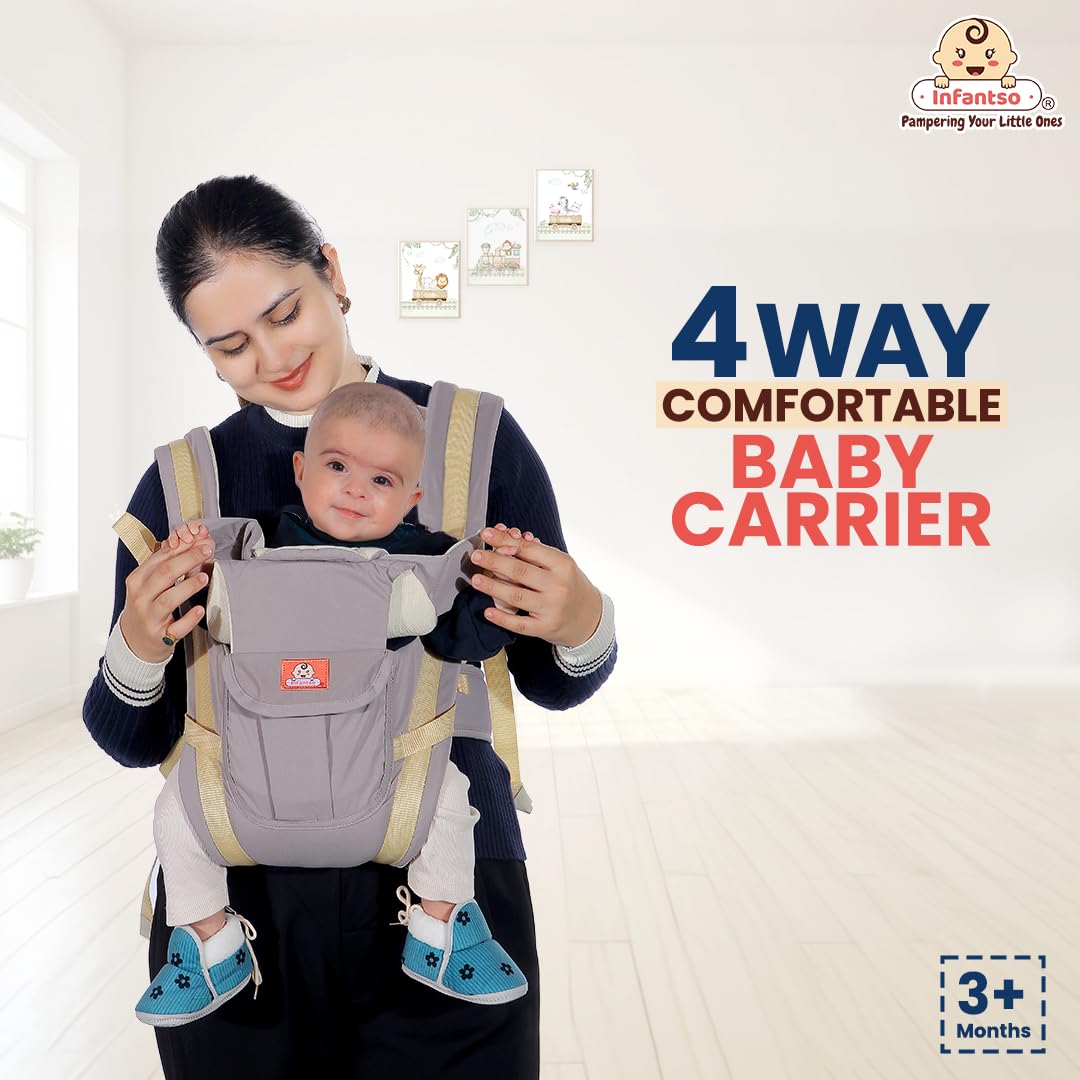 Infantso Premium Hip Seat Baby Carrier with 6 Adjustable Carry Positions, Carrier for 0 to 3 years Baby with Hip Seat, Kangaroo Style Bag, Baby carrying Bag for Newborn to Toddler, Weight upto 15kgs (Blue&Grey)