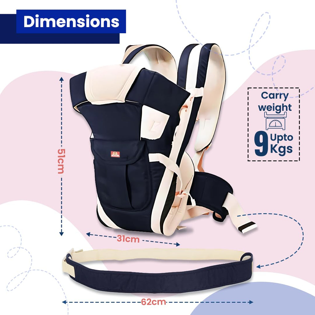 Infantso Premium Hip Seat Baby Carrier with 6 Adjustable Carry Positions, Carrier for 0 to 3 years Baby with Hip Seat, Kangaroo Style Bag, Baby carrying Bag for Newborn to Toddler, Weight upto 15kgs (Blue&Grey)