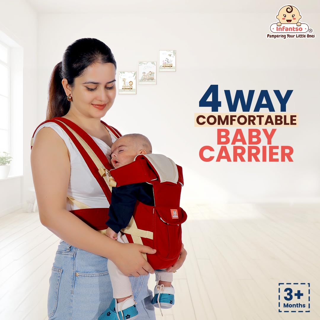 Infantso Premium Hip Seat Baby Carrier with 6 Adjustable Carry Positions, Carrier for 0 to 3 years Baby with Hip Seat, Kangaroo Style Bag, Baby carrying Bag for Newborn to Toddler, Weight upto 15kgs (Blue&Grey)