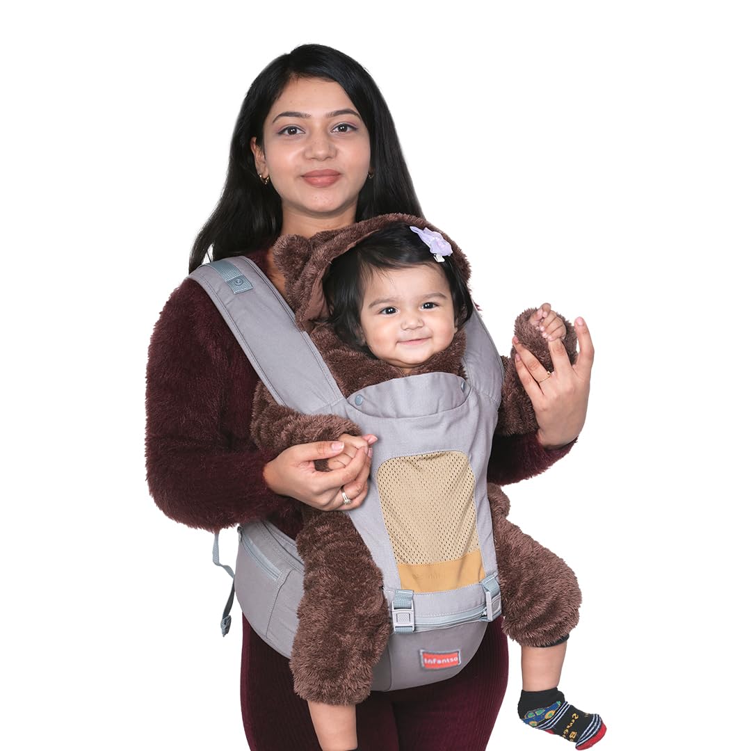 Infantso Premium Hip Seat Baby Carrier with 6 Adjustable Carry Positions, Carrier for 0 to 3 years Baby with Hip Seat, Kangaroo Style Bag, Baby carrying Bag for Newborn to Toddler, Weight upto 15kgs (Blue&Grey)