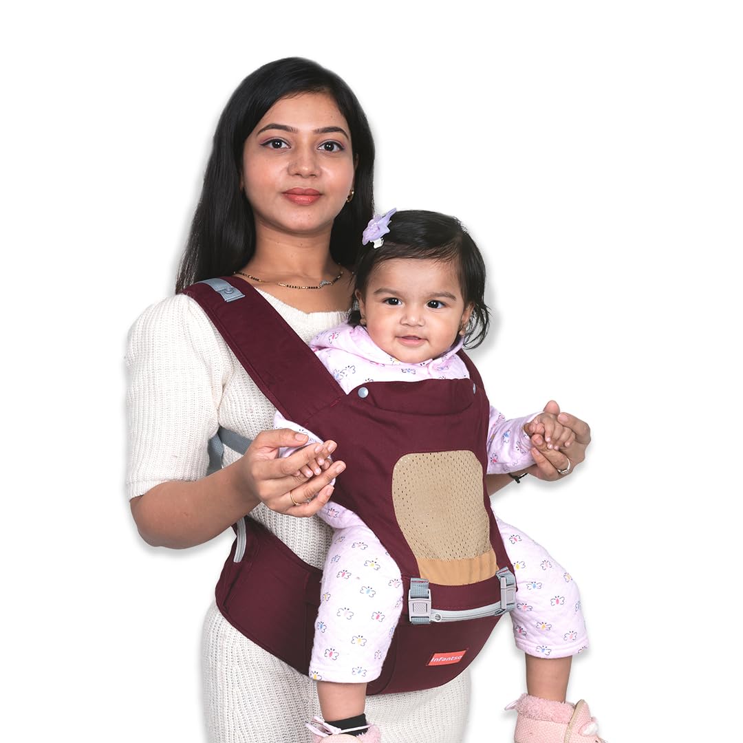 Infantso Premium Hip Seat Baby Carrier with 6 Adjustable Carry Positions, Carrier for 0 to 3 years Baby with Hip Seat, Kangaroo Style Bag, Baby carrying Bag for Newborn to Toddler, Weight upto 15kgs (Blue&Grey)