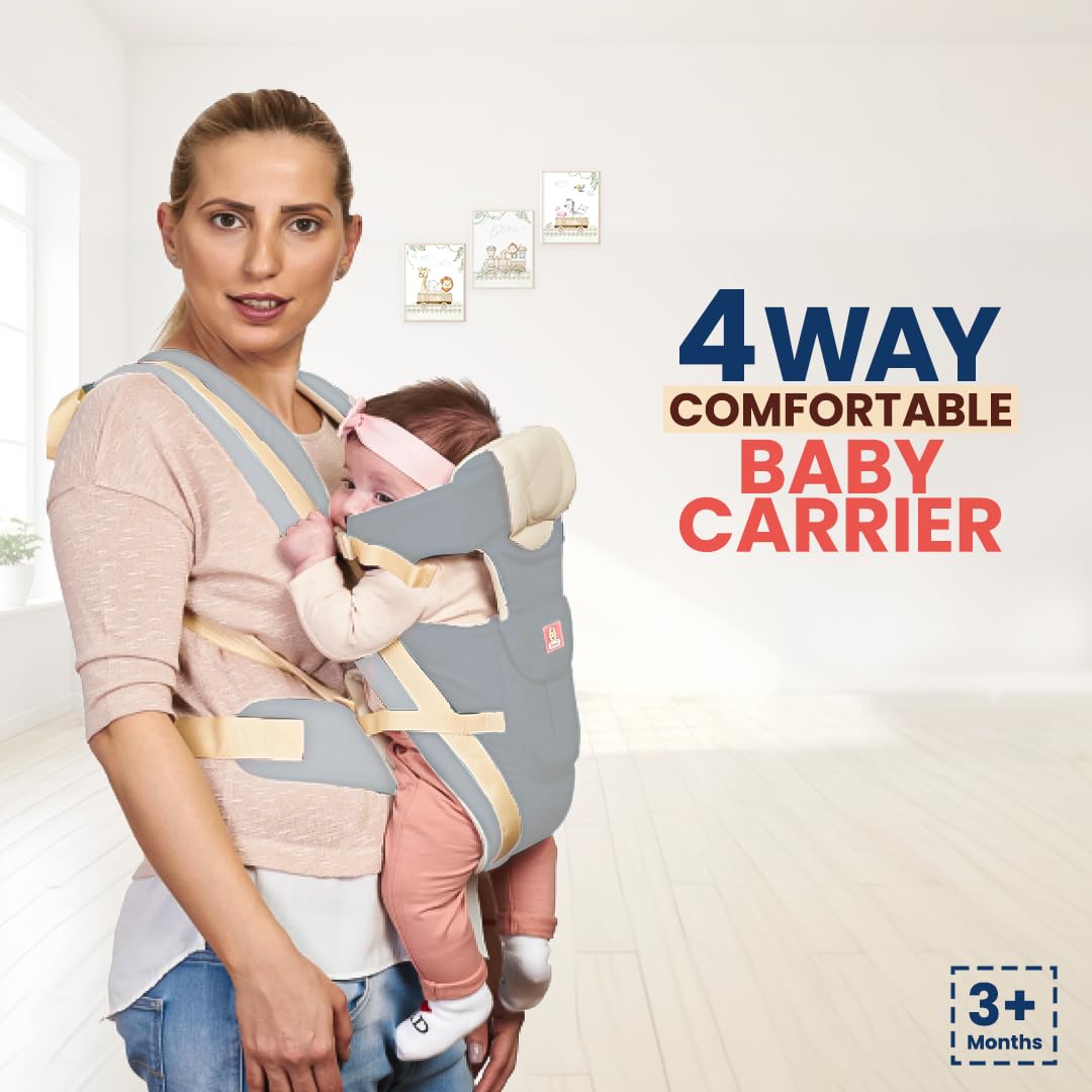 Infantso Premium Hip Seat Baby Carrier with 6 Adjustable Carry Positions, Carrier for 0 to 3 years Baby with Hip Seat, Kangaroo Style Bag, Baby carrying Bag for Newborn to Toddler, Weight upto 15kgs (Blue&Grey)