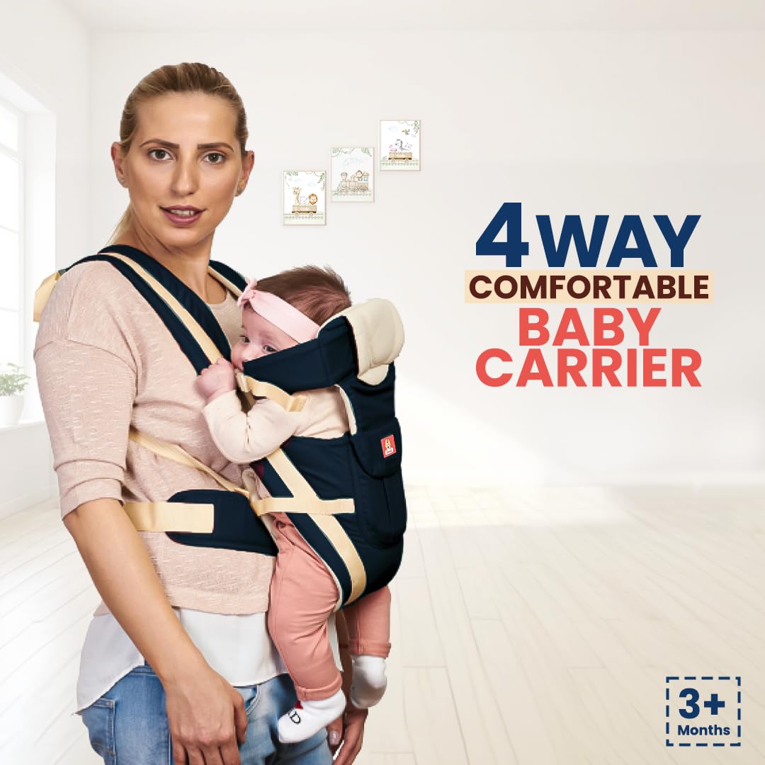 Infantso Premium Hip Seat Baby Carrier with 6 Adjustable Carry Positions, Carrier for 0 to 3 years Baby with Hip Seat, Kangaroo Style Bag, Baby carrying Bag for Newborn to Toddler, Weight upto 15kgs (Blue&Grey)
