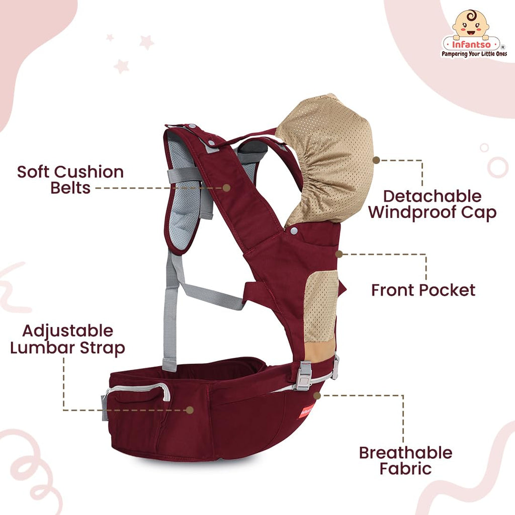 Infantso Premium Hip Seat Baby Carrier with 6 Adjustable Carry Positions, Carrier for 0 to 3 years Baby with Hip Seat, Kangaroo Style Bag, Baby carrying Bag for Newborn to Toddler, Weight upto 15kgs (Blue&Grey)