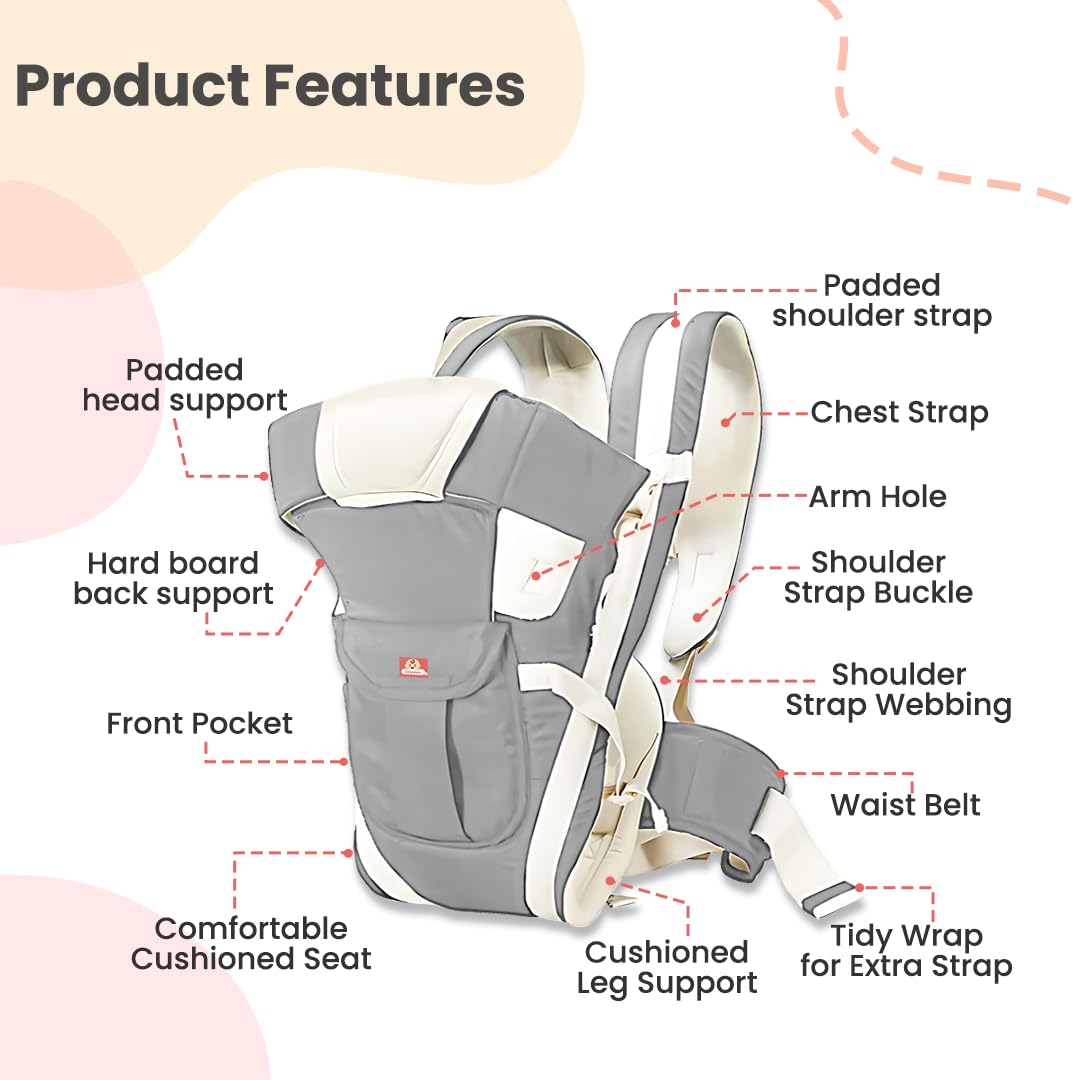 Infantso Premium Hip Seat Baby Carrier with 6 Adjustable Carry Positions, Carrier for 0 to 3 years Baby with Hip Seat, Kangaroo Style Bag, Baby carrying Bag for Newborn to Toddler, Weight upto 15kgs (Blue&Grey)