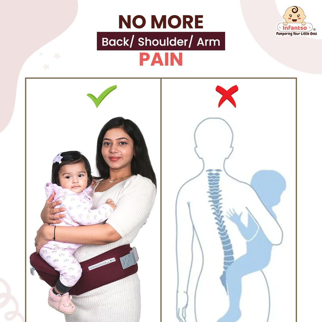 Infantso Premium Hip Seat Baby Carrier with 6 Adjustable Carry Positions, Carrier for 0 to 3 years Baby with Hip Seat, Kangaroo Style Bag, Baby carrying Bag for Newborn to Toddler, Weight upto 15kgs (Blue&Grey)