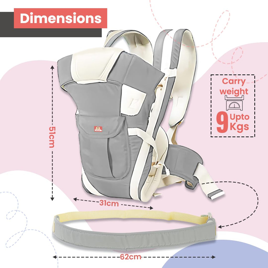 Infantso Premium Hip Seat Baby Carrier with 6 Adjustable Carry Positions, Carrier for 0 to 3 years Baby with Hip Seat, Kangaroo Style Bag, Baby carrying Bag for Newborn to Toddler, Weight upto 15kgs (Blue&Grey)