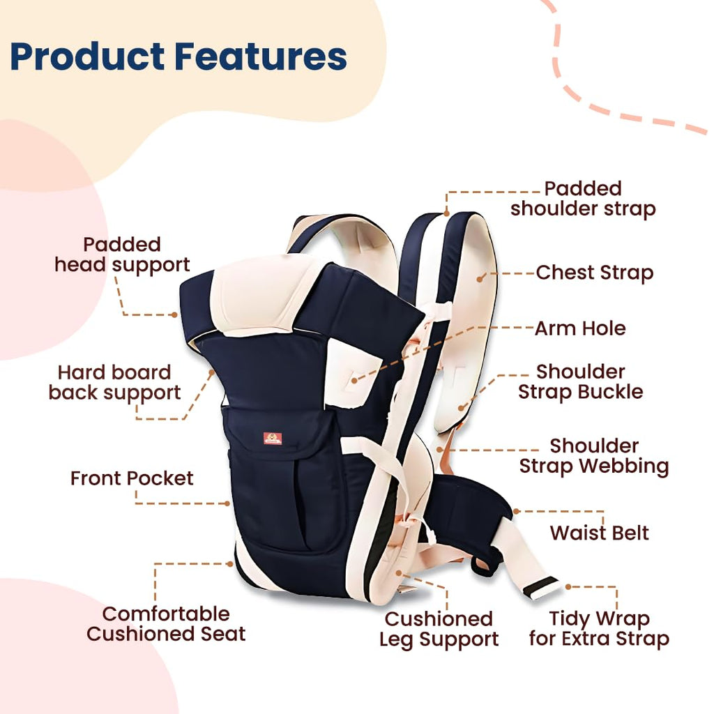 Infantso Premium Hip Seat Baby Carrier with 6 Adjustable Carry Positions, Carrier for 0 to 3 years Baby with Hip Seat, Kangaroo Style Bag, Baby carrying Bag for Newborn to Toddler, Weight upto 15kgs (Blue&Grey)