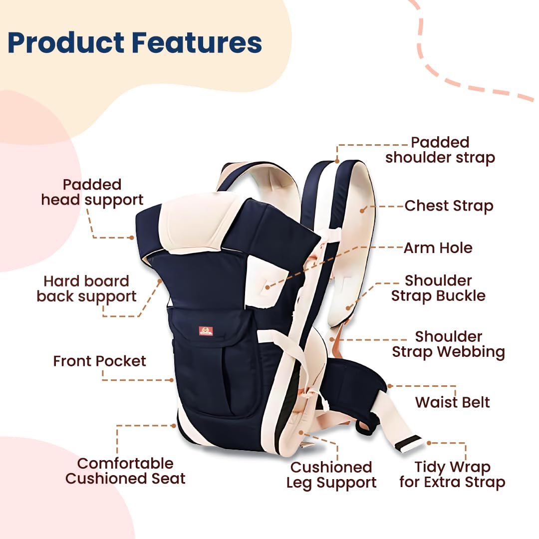 Infantso Premium Hip Seat Baby Carrier with 6 Adjustable Carry Positions, Carrier for 0 to 3 years Baby with Hip Seat, Kangaroo Style Bag, Baby carrying Bag for Newborn to Toddler, Weight upto 15kgs (Blue&Grey)