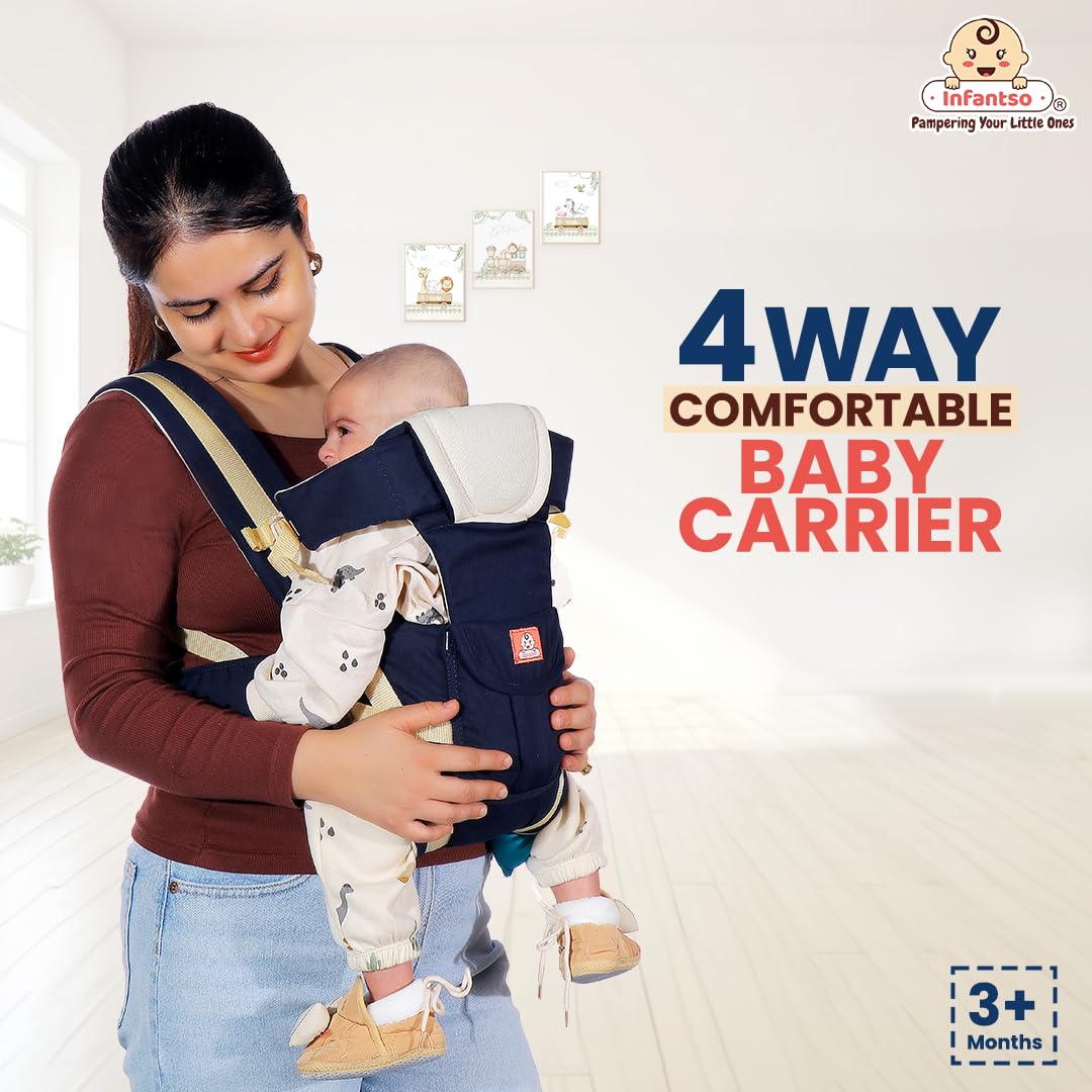 Infantso Premium Hip Seat Baby Carrier with 6 Adjustable Carry Positions, Carrier for 0 to 3 years Baby with Hip Seat, Kangaroo Style Bag, Baby carrying Bag for Newborn to Toddler, Weight upto 15kgs (Blue&Grey)