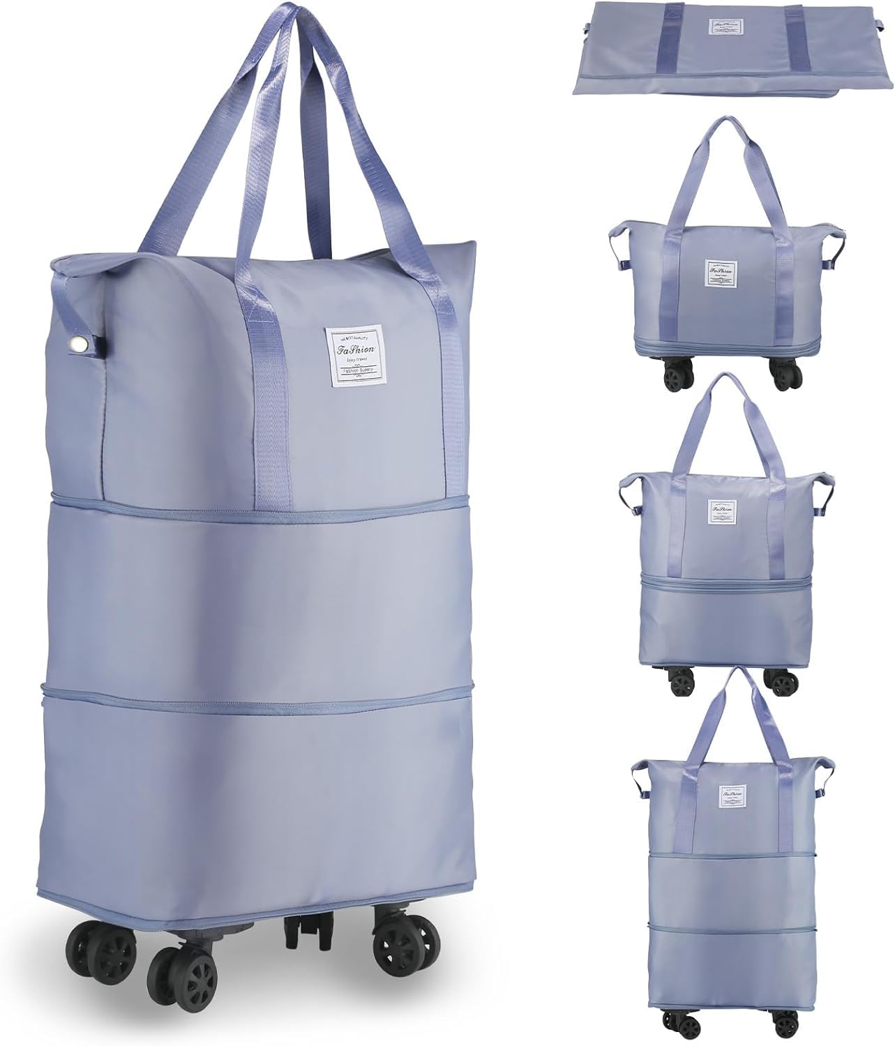 LIGHTNIING HAMMERZ Rolling Duffle Bag with Wheels, Expandable Foldable Duffle Bag with Handle for Travel, Wheeled Travel Luggage Bag Carry on Duffel Bag, Black