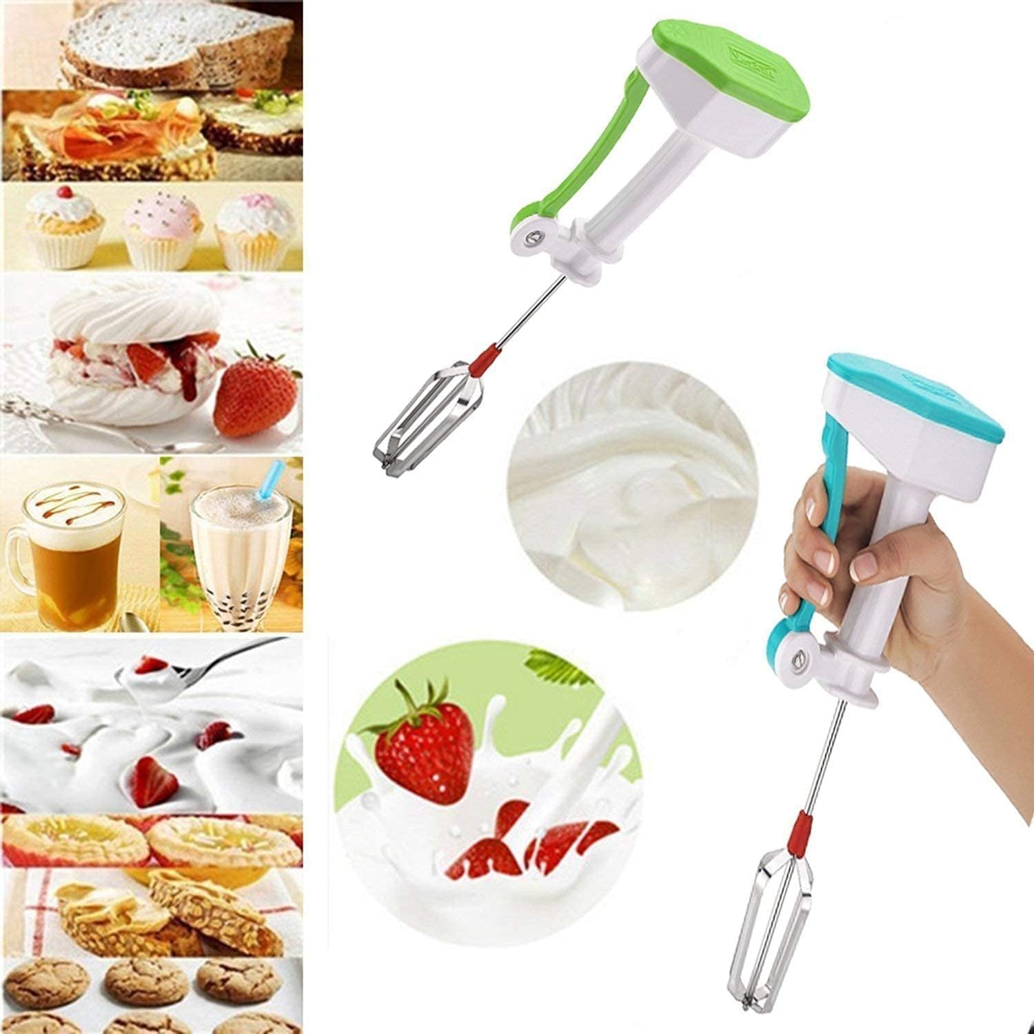 Manual Stainless Steel Egg Whisk Blender Non Electric Hand Mixer for Baking Cooking Whipping and Everyday Kitchen Preparation (Green)