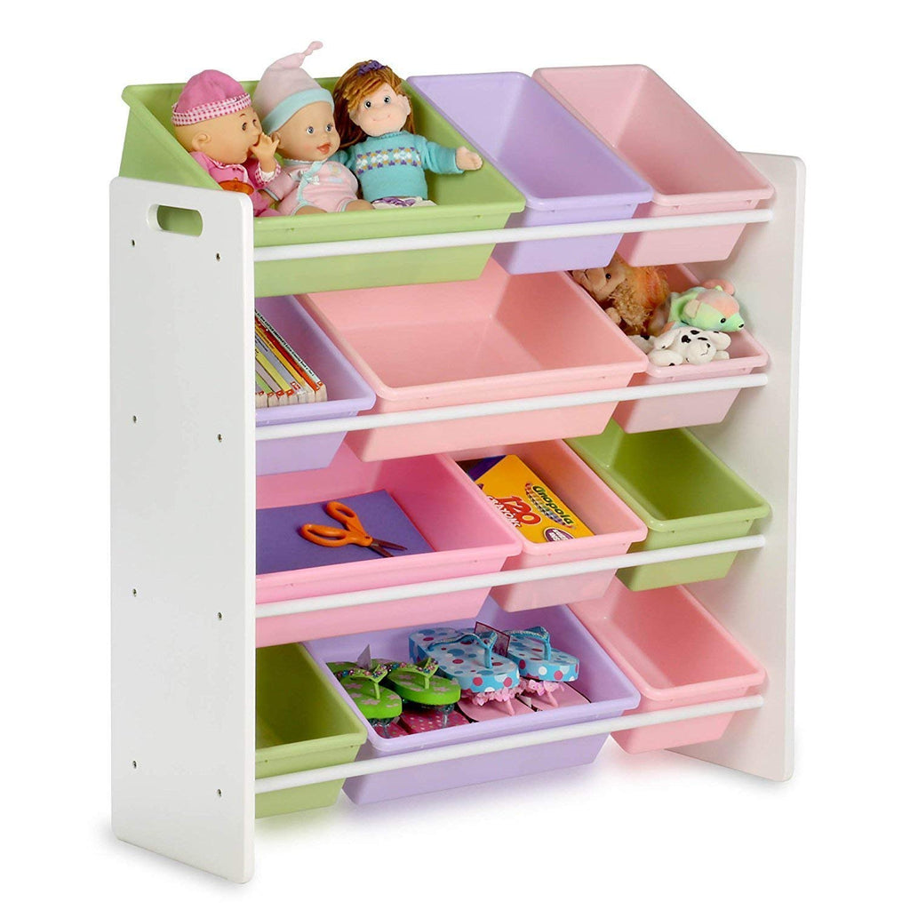 Homesmiths White Toy Storage Organizer for Kids, Set of 12 Pastel Bins Perfect for Home, Play Schools and Kindergarden