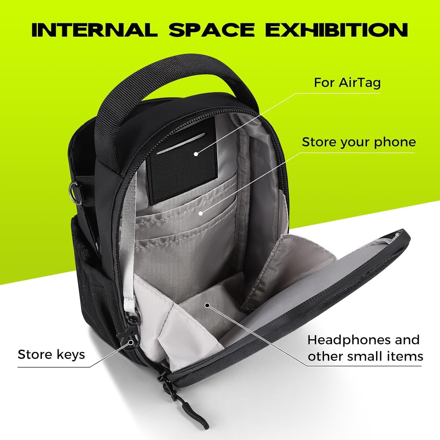 JD FRESH Magnetic Gym Bag/Unisex Crossbody Sports Bag with Water Bottle Holder/Adjustable Strap with Secure Zip Closure/Small Passport Shoulder Sling Bag for Travel/Cycling/Yoga (14x13x27 CM)