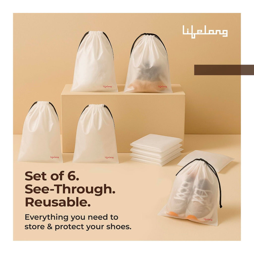 Lifelong Shoe Bags for Travel, Drawstring Travel Shoe Bags for Packing, Dustproof Portable Travel Shoe Storage Bag for Men and Women, Clear, Large, 10 Pack