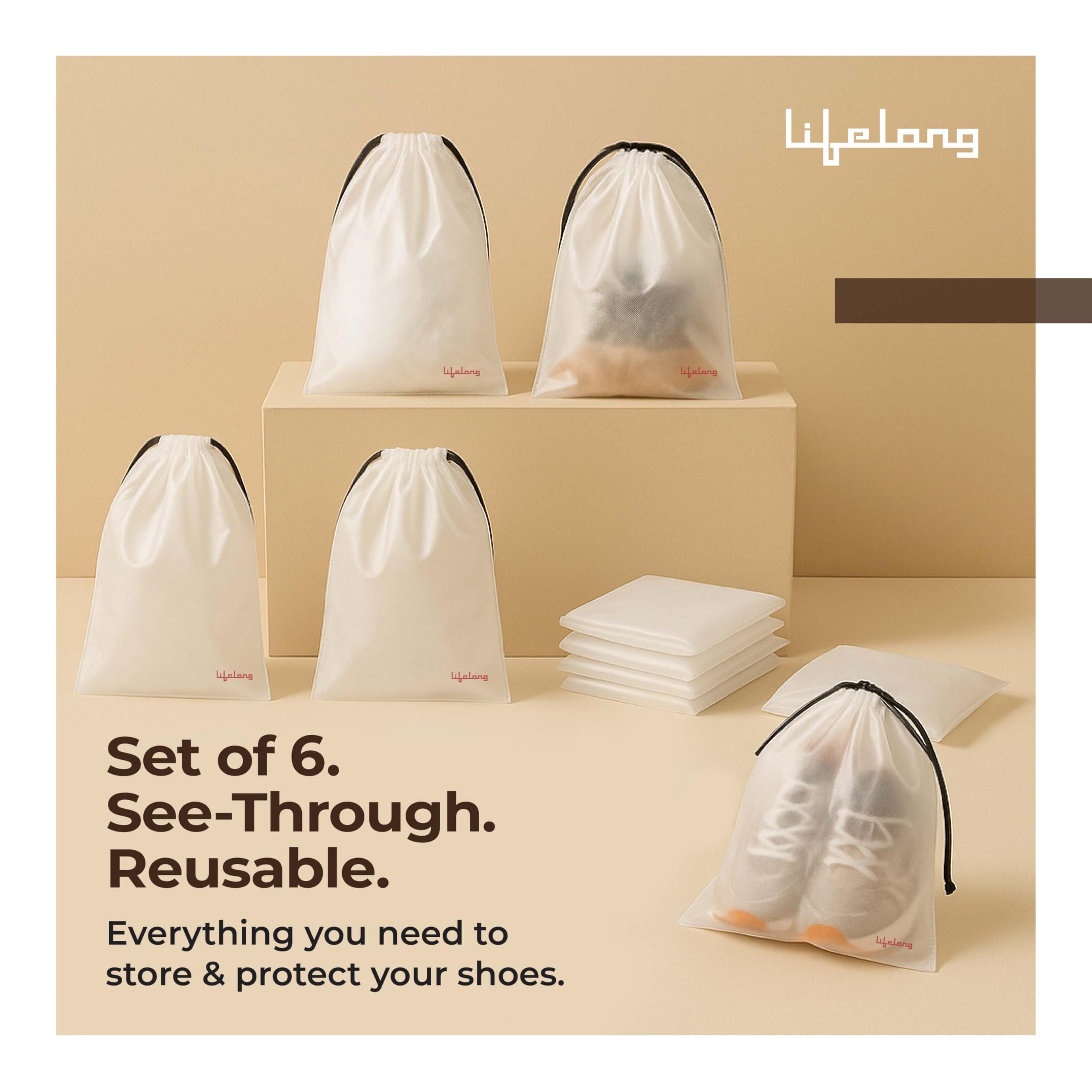 Lifelong Shoe Bags for Travel, Drawstring Travel Shoe Bags for Packing, Dustproof Portable Travel Shoe Storage Bag for Men and Women, Clear, Large, 10 Pack