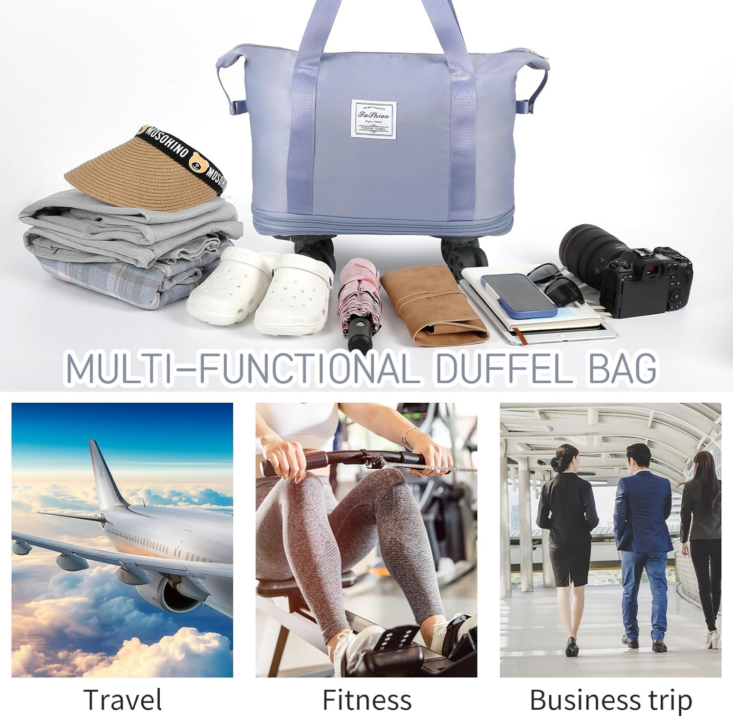 LIGHTNIING HAMMERZ Rolling Duffle Bag with Wheels, Expandable Foldable Duffle Bag with Handle for Travel, Wheeled Travel Luggage Bag Carry on Duffel Bag, Black