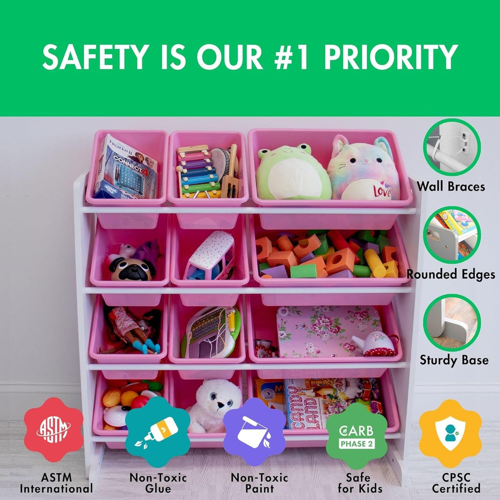 Homesmiths White Toy Storage Organizer for Kids, Set of 12 Pastel Bins Perfect for Home, Play Schools and Kindergarden