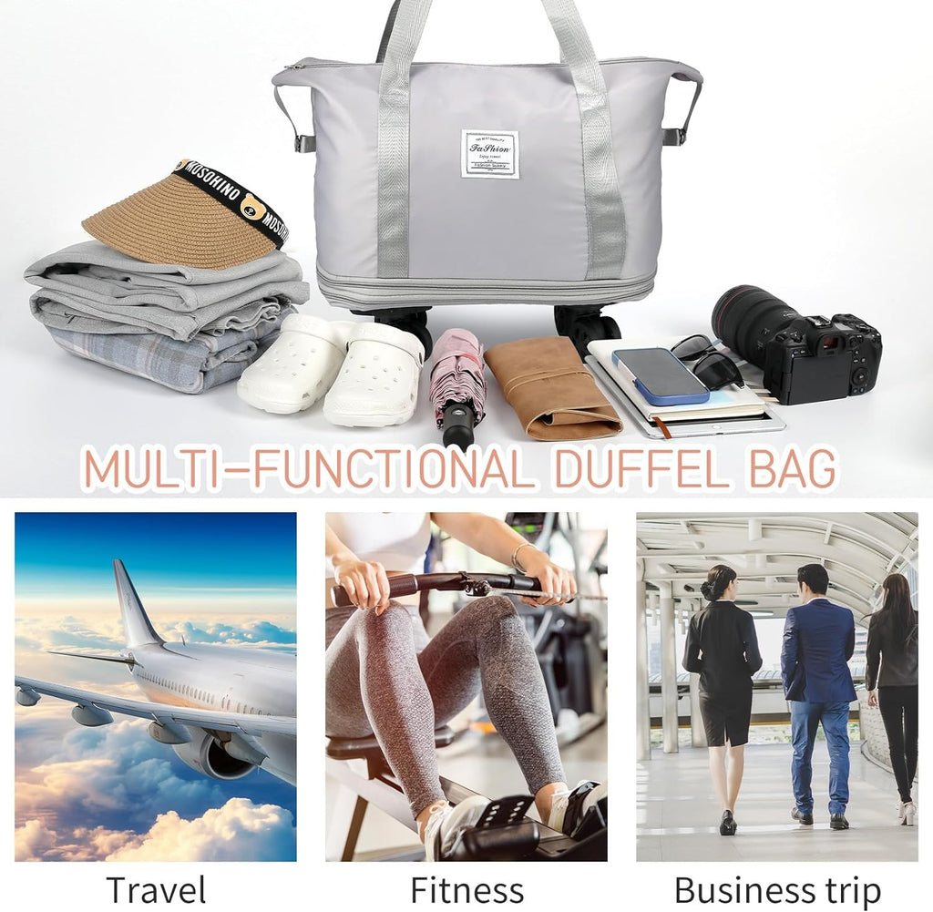 LIGHTNIING HAMMERZ Rolling Duffle Bag with Wheels, Expandable Foldable Duffle Bag with Handle for Travel, Wheeled Travel Luggage Bag Carry on Duffel Bag, Black