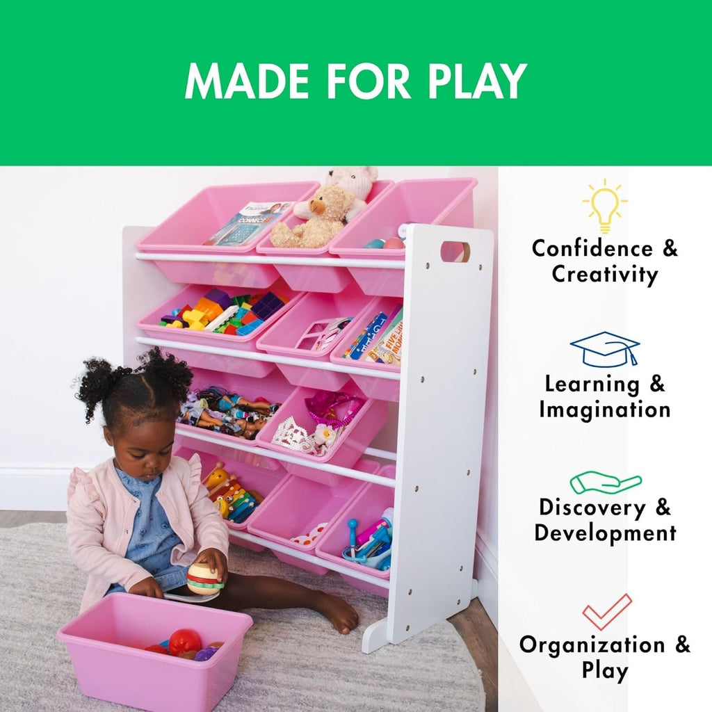 Homesmiths White Toy Storage Organizer for Kids, Set of 12 Pastel Bins Perfect for Home, Play Schools and Kindergarden