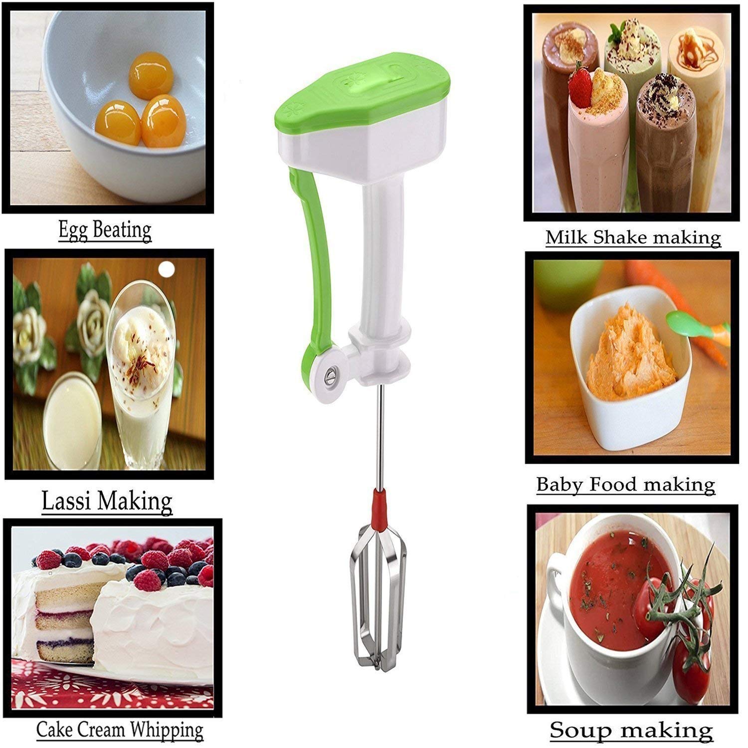 Manual Stainless Steel Egg Whisk Blender Non Electric Hand Mixer for Baking Cooking Whipping and Everyday Kitchen Preparation (Green)