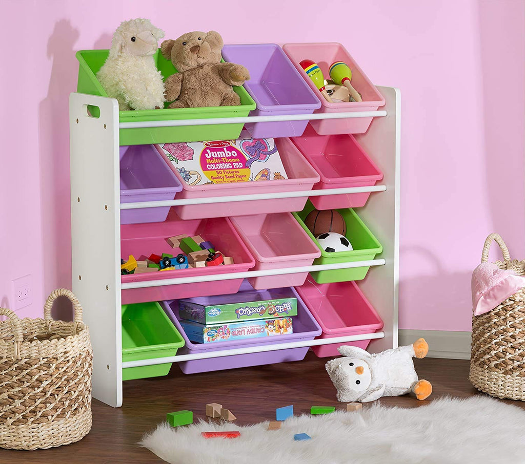 Homesmiths White Toy Storage Organizer for Kids, Set of 12 Pastel Bins Perfect for Home, Play Schools and Kindergarden