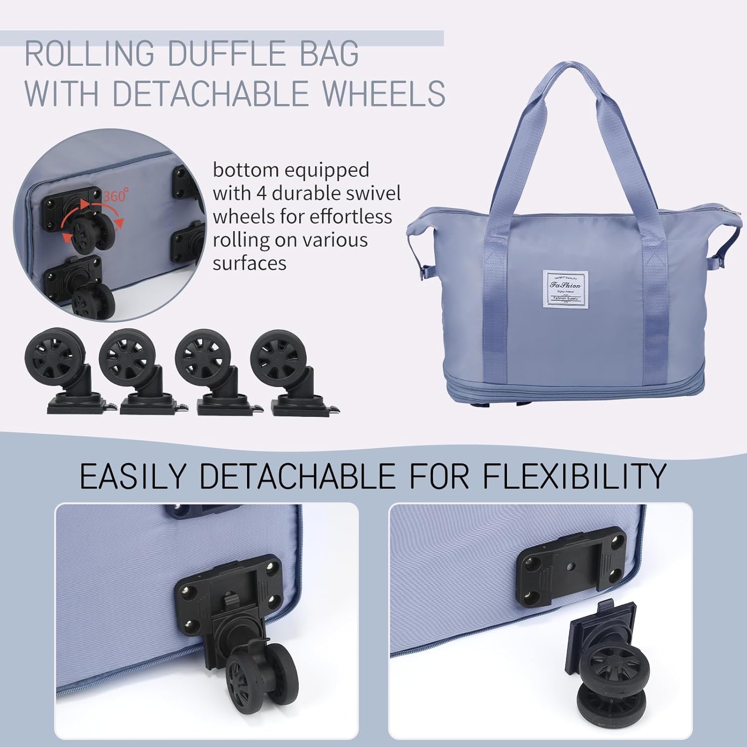 LIGHTNIING HAMMERZ Rolling Duffle Bag with Wheels, Expandable Foldable Duffle Bag with Handle for Travel, Wheeled Travel Luggage Bag Carry on Duffel Bag, Black