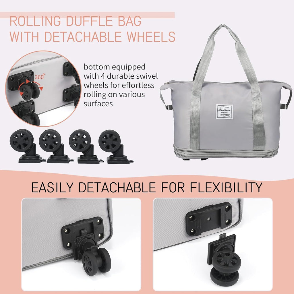 LIGHTNIING HAMMERZ Rolling Duffle Bag with Wheels, Expandable Foldable Duffle Bag with Handle for Travel, Wheeled Travel Luggage Bag Carry on Duffel Bag, Black