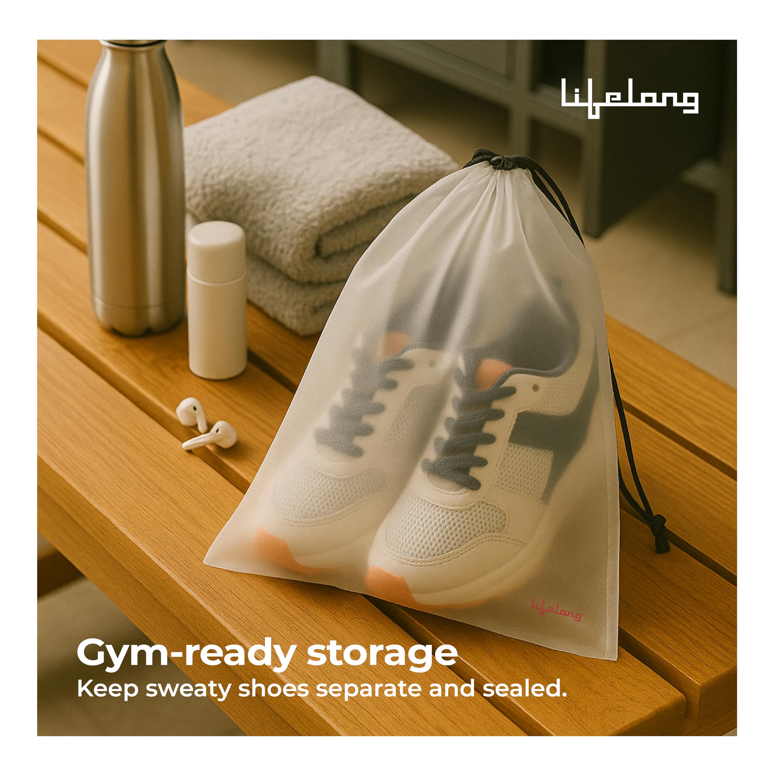 Lifelong Shoe Bags for Travel, Drawstring Travel Shoe Bags for Packing, Dustproof Portable Travel Shoe Storage Bag for Men and Women, Clear, Large, 10 Pack