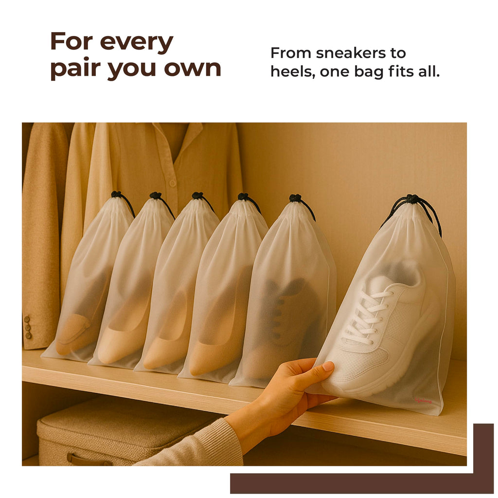Lifelong Shoe Bags for Travel, Drawstring Travel Shoe Bags for Packing, Dustproof Portable Travel Shoe Storage Bag for Men and Women, Clear, Large, 10 Pack