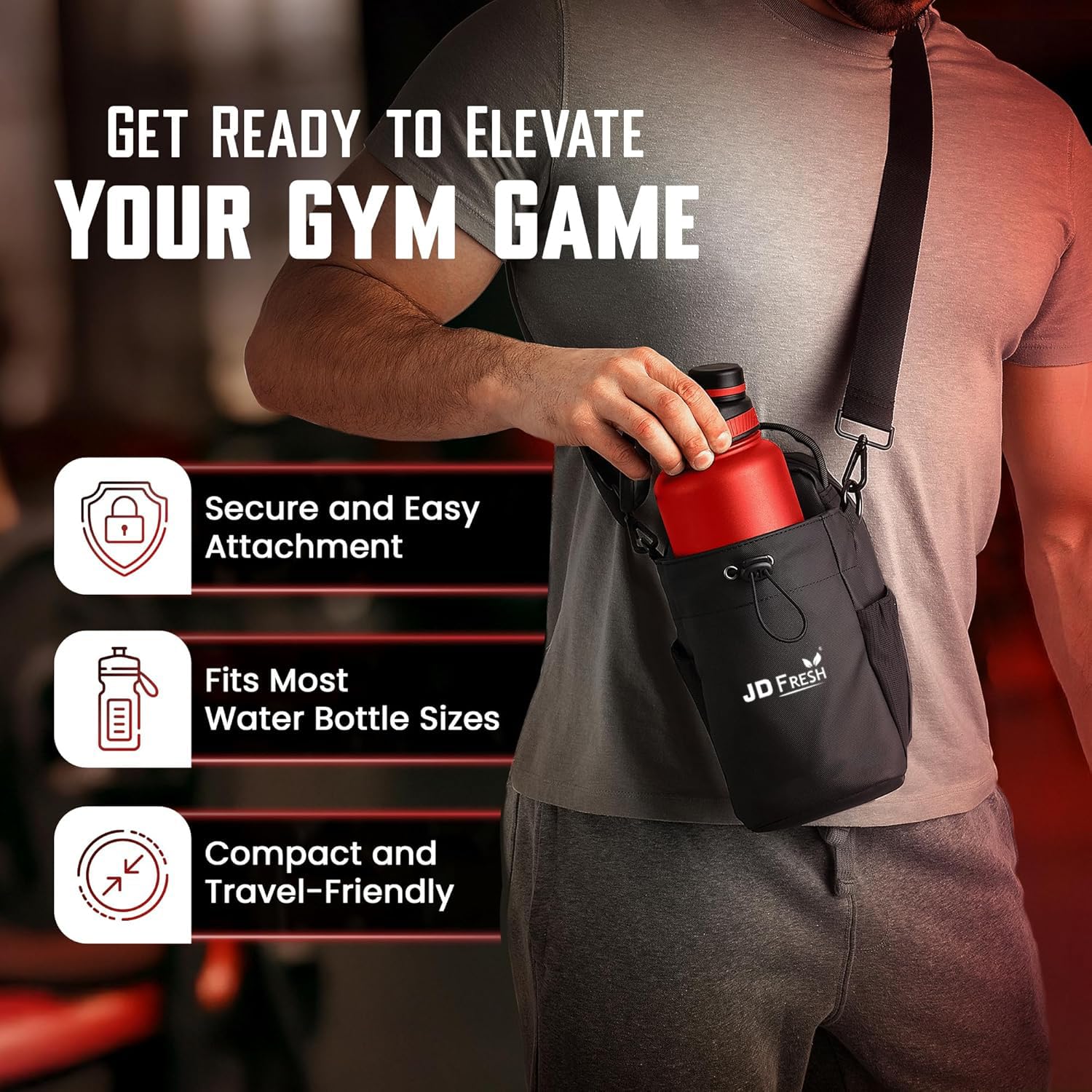 JD FRESH Magnetic Gym Bag/Unisex Crossbody Sports Bag with Water Bottle Holder/Adjustable Strap with Secure Zip Closure/Small Passport Shoulder Sling Bag for Travel/Cycling/Yoga (14x13x27 CM)