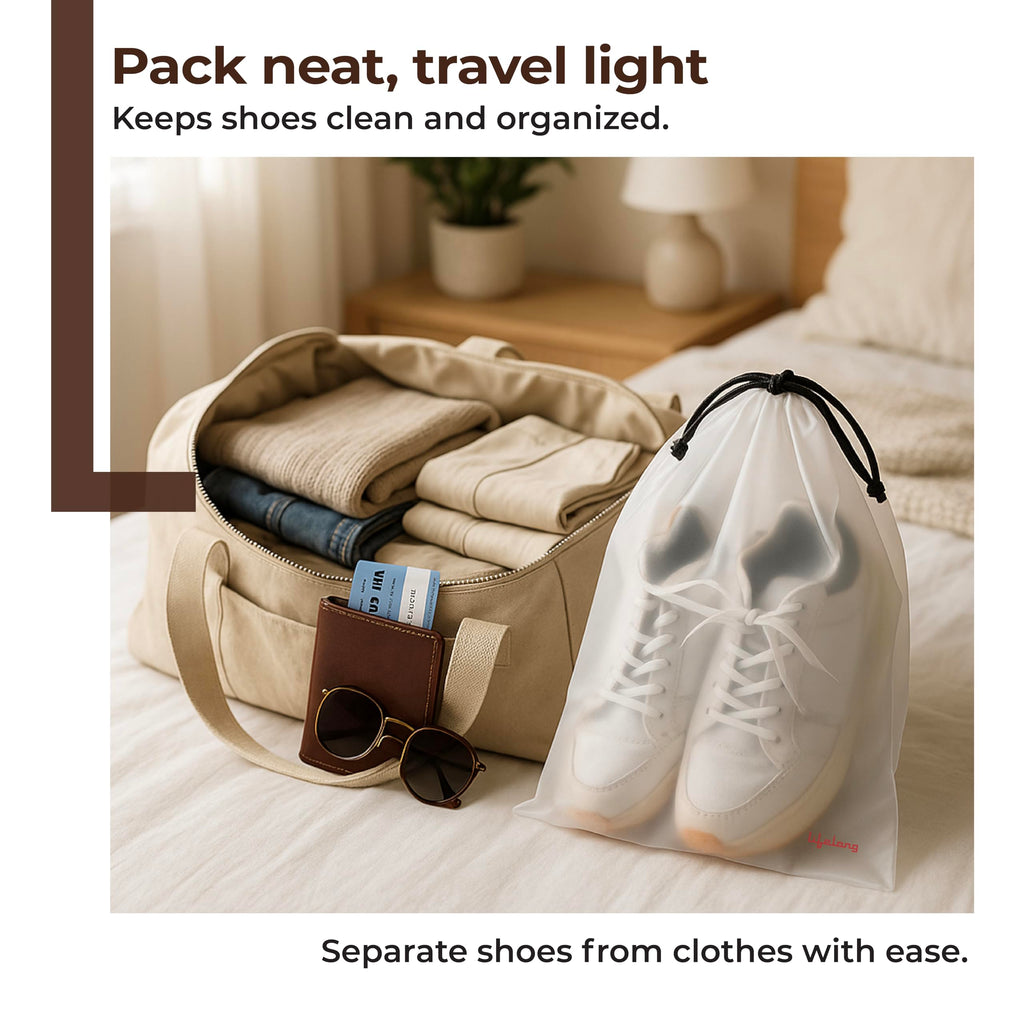 Lifelong Shoe Bags for Travel, Drawstring Travel Shoe Bags for Packing, Dustproof Portable Travel Shoe Storage Bag for Men and Women, Clear, Large, 10 Pack
